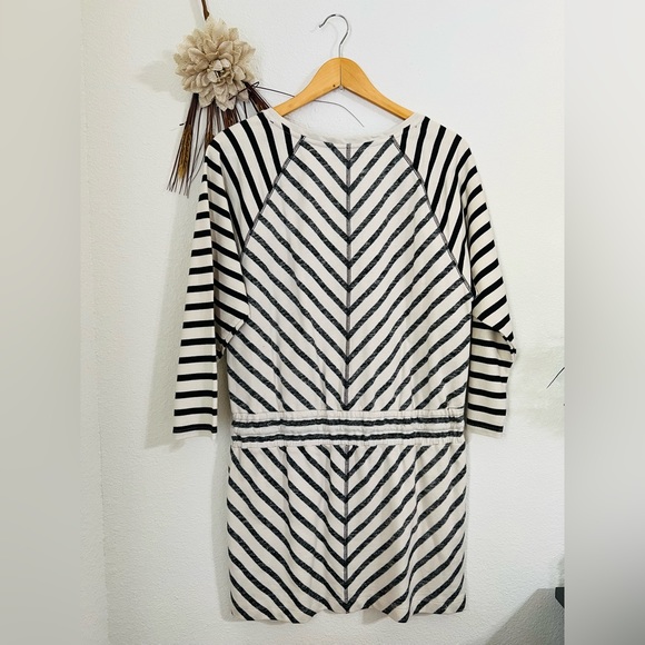 Loft White Black Striped Tie Waist Cotton Dress Size Small - Picture 5 of 7